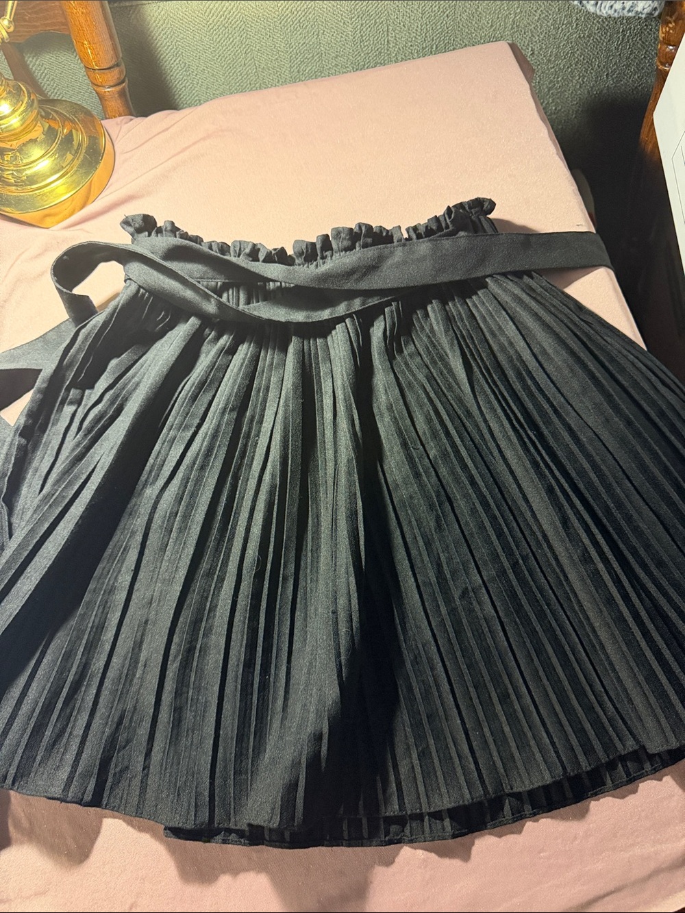 Haute Monde Black Pleated Skater Skirt with Waist Sash